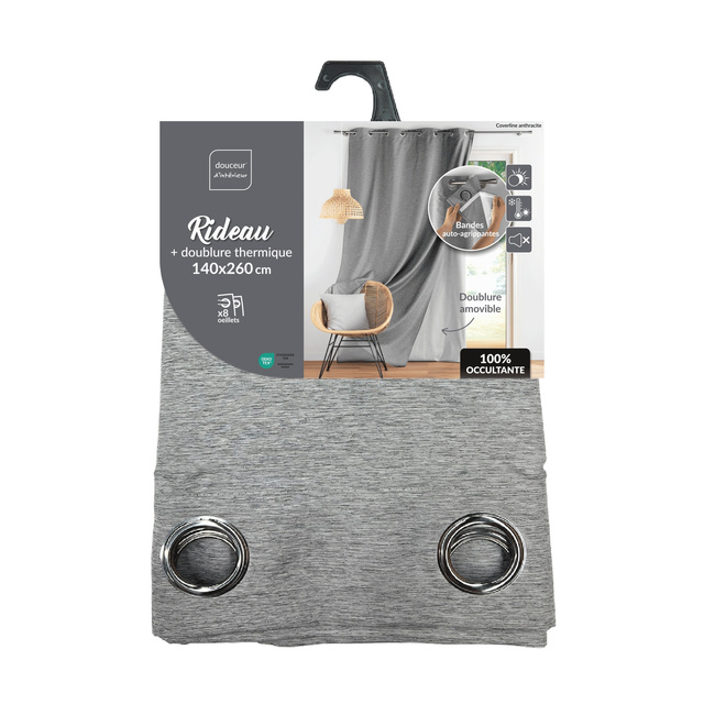 Perdea cu inele cu un strat adaugat opac, doua straturi, 140 x 260 cm