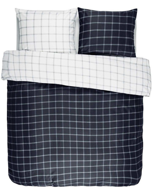 Lenjerie din satin de bumbac albă și albastră, perna decorativă, lenjerie în carouri, Essenza