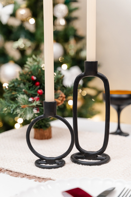 Sfeșnic decorativ, negru, aluminiu