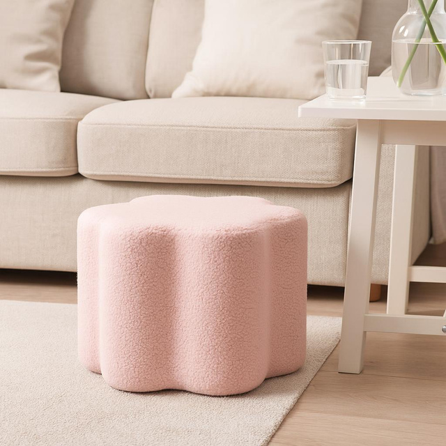 Puf floare YORE, tapițerie miel, 34 x 34 x 29 cm, roz