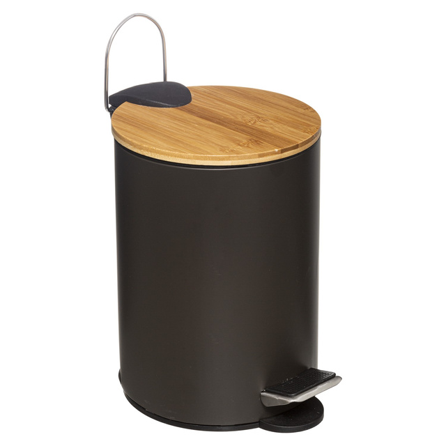 Coș de gunoi modern pentru baie cu capac din bambus, negru, 3 l
