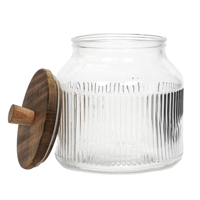 Recipient din sticlă DONO cu capac din lemn de salcâm, 2200 ml