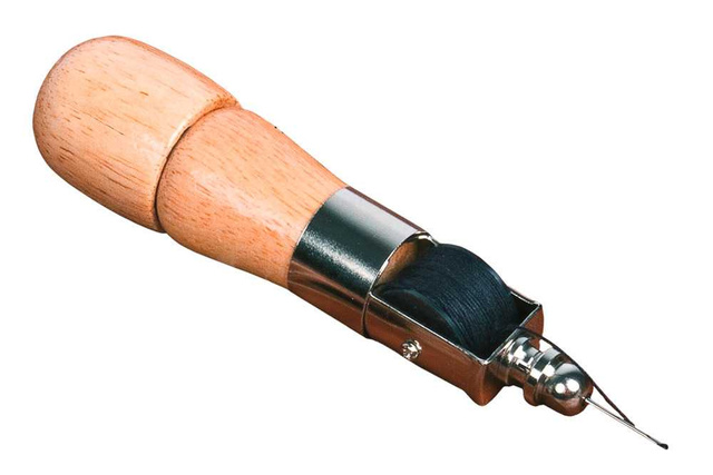 Croseta de cusut manual cu maner din lemn, 2 bobine de rezerva