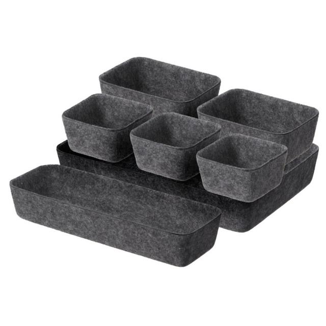 Organizer pentru sertar din fetru SMART, 7 cutii, gri închis