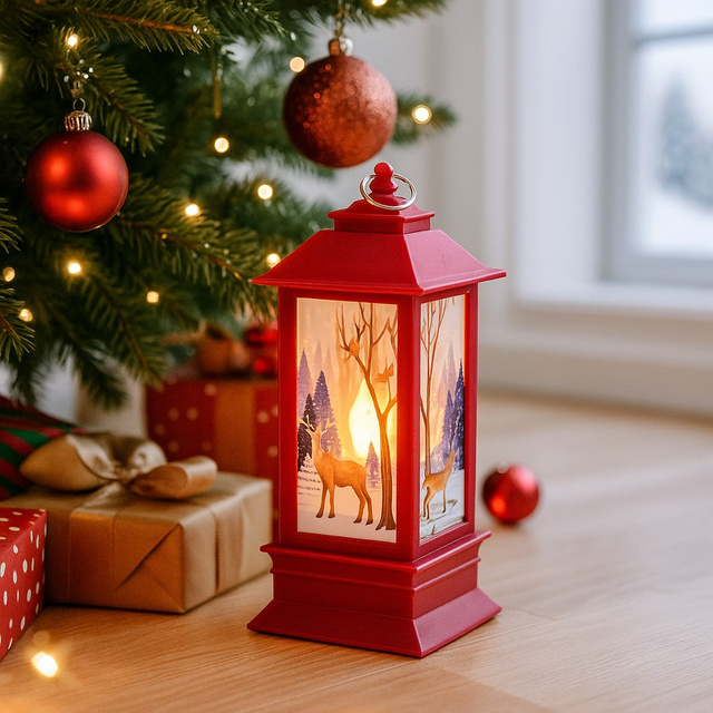 Felinar LED metalic cu motiv de Craciun