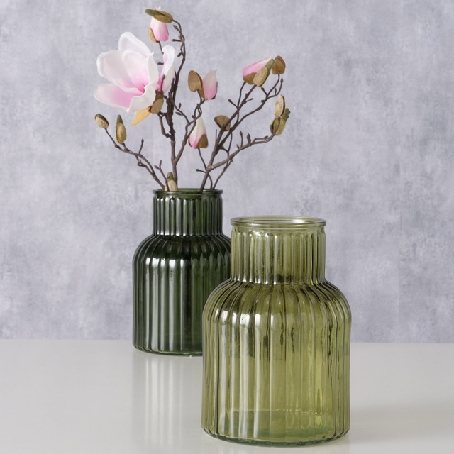 Vaza din sticla  Relea, sticla  canelata, 20 cm,  verde deschis
