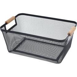 Coș metalic cu mânere din lemn, 35,5 x 23 x 16 cm