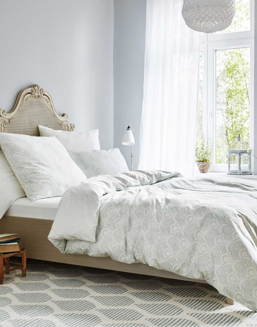 Set de lenjerie din bumbac satinat cu modele în culoarea albastră, 200 x 220 cm, Esprit