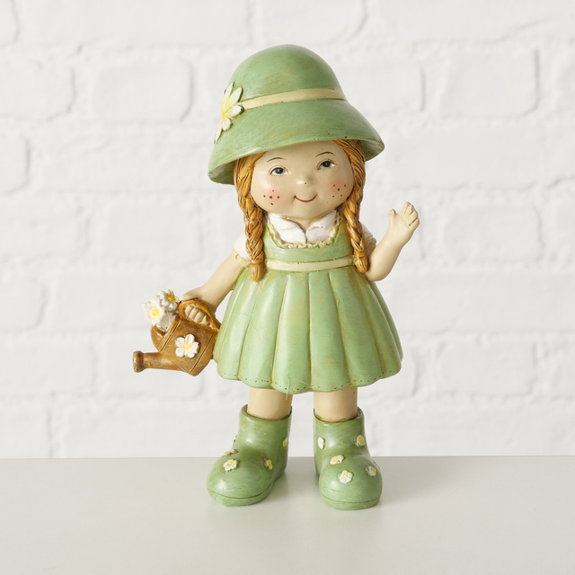 Figurina decorativa, fetita in costum verde Saskia, inaltime 15,5 cm