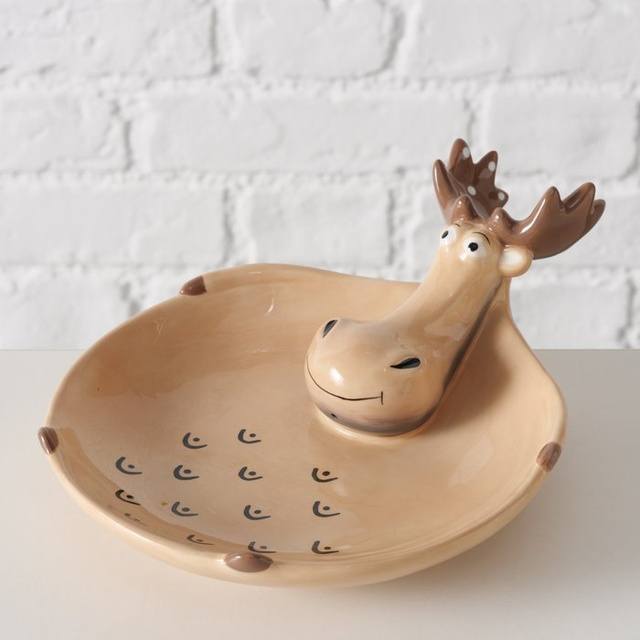 Vas ceramic cu cap de elan MOOSY, Ø17 cm