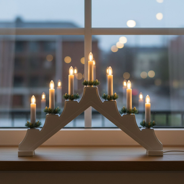 Candelabru decorativ LED XMAS GLOW, 7 lumânări, 42,5 x 6 x 28 cm