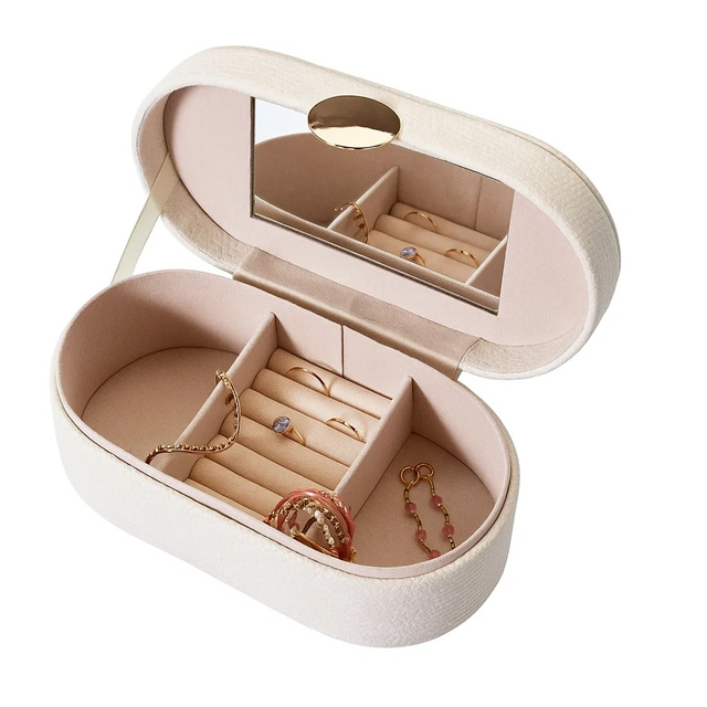 Cutie de bijuterii GLINT cu oglindă, de culoare albă, 25 cm