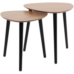 Set de mese de cafea cu trei picioare din lemn de pin, 2 bucăți