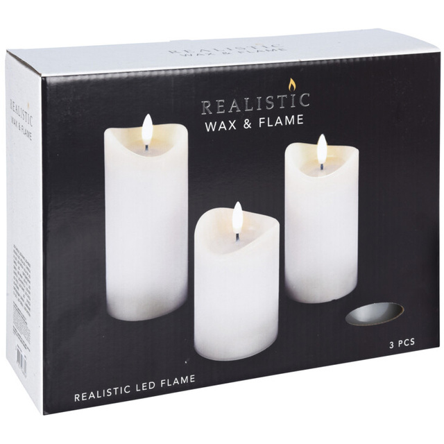 Lumânări din ceară cu flacără LED, 3 buc.