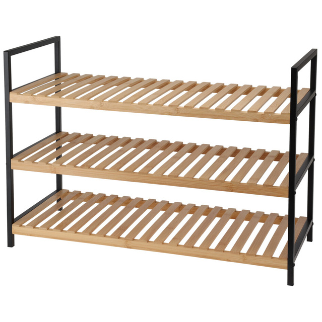 Raft pentru pantofi, 3 niveluri, cadru din bambus și metal, 70 x 30 x 48,5 cm