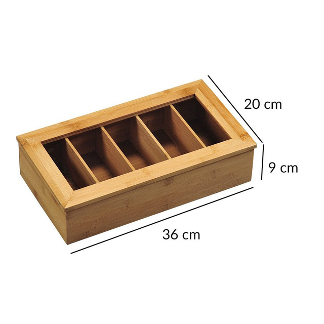 Cutie pentru ceai 5 compartimente , 36x20x9 cm, Maro, Kesper