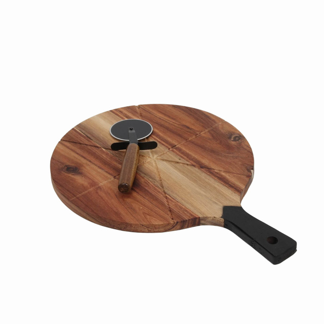 Tabla pizza din lemn de salcam cu cutit