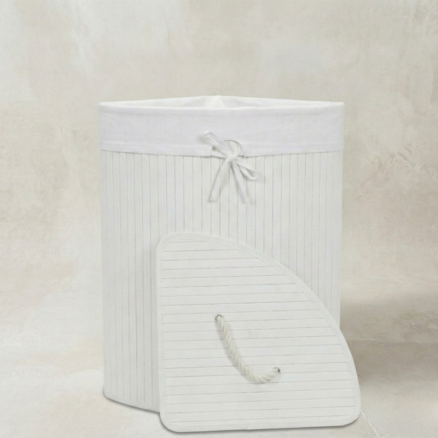 Coș de rufe colțar ARCO, bambus, 60 l, alb