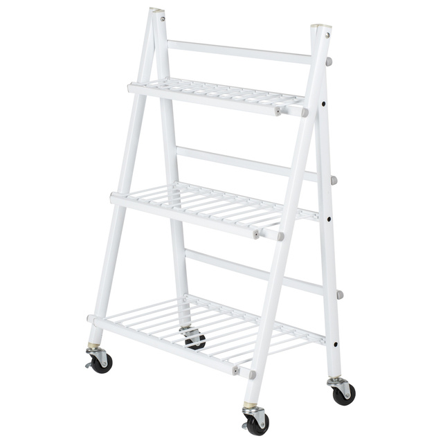 Suport pentru flori, metalic, 3 niveluri, cu roti