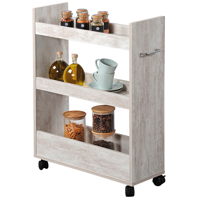 Suport de bucătărie pe roți, îngust, pe trei niveluri, Kesper