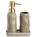Set de baie EON, dozator ceramic cu pompă aurie, cană și tavă, taupe