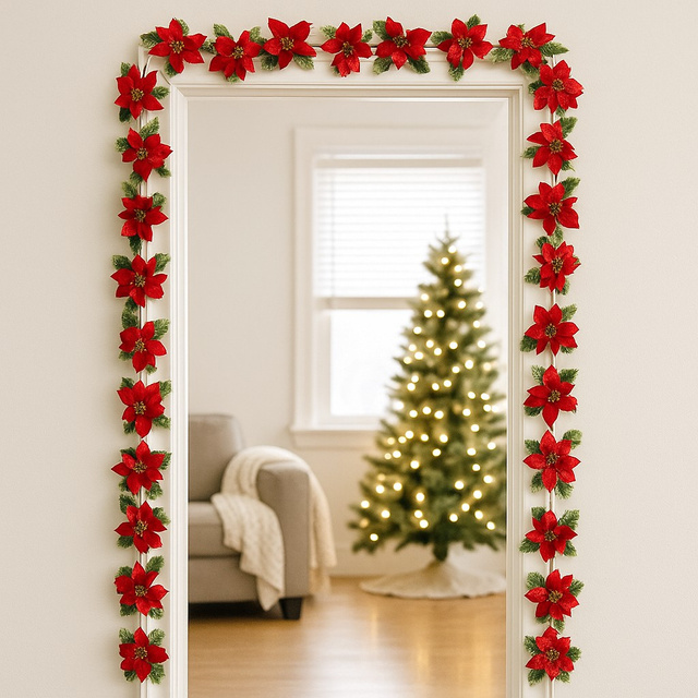 Ghirlanda cu flori rosii de Craciun, 180 cm