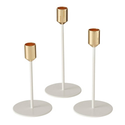 Suporturi de lumanare din metal Marko, alb si auriu, set 3 bucati