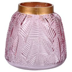 Vaza cu flori din sticla VEGETAL, 15 cm, roz cu decor auriu