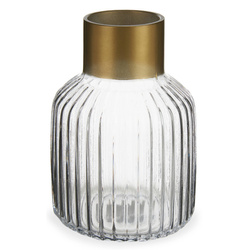 Vaza din sticla canelata cu decor auriu, inaltime 22 cm