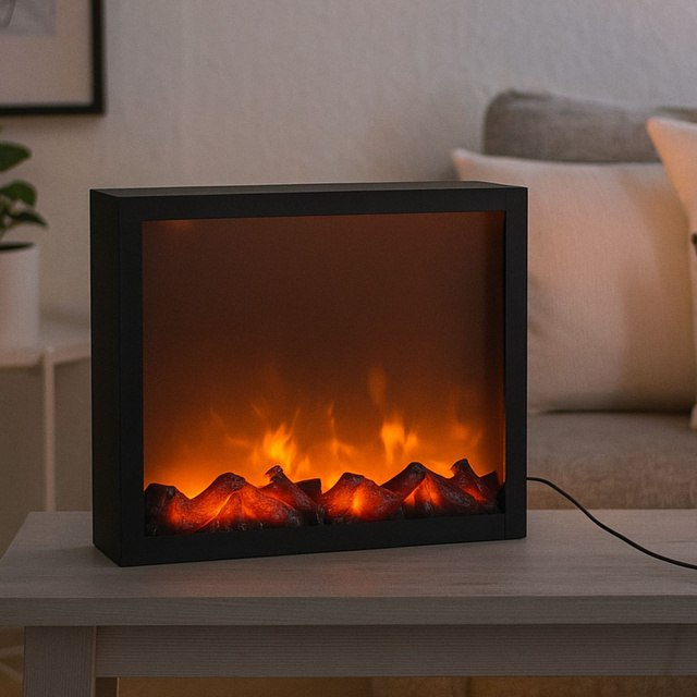 Semineu electric LED cu flacara realista, decor de Craciun, 41 x 35 cm