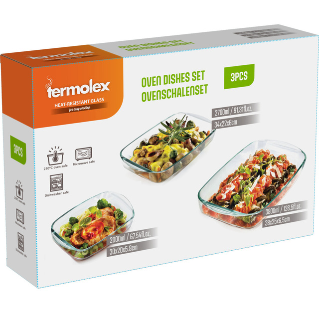 Vase de copt din sticlă întărită, 3 bucăți