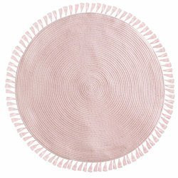 Covor decorativ rotund Lurex, Ø 90 cm cu franjuri, culoare roz