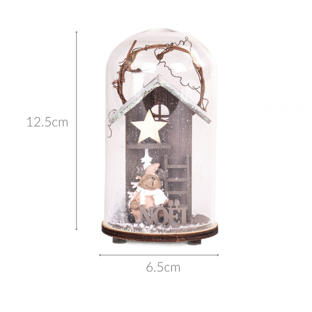 Sfera de sticlă cu ornament din lemn, 11 cm