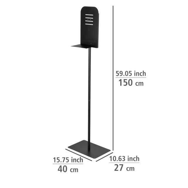 Suport dozator pentru dezinfectant pentru maini, otel inoxidabil, inaltime: 150 cm, negru, Wenko
