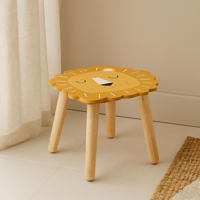 Scaunel din lemn pentru copii SAFARI cu motiv de animale, 28 cm, leu