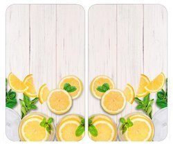 Plăci rezistente la căldură pentru a proteja aragazul, 2 plăci de sticlă cu model decorativ + picioare antiderapante - 52 x 30 cm, WENKO