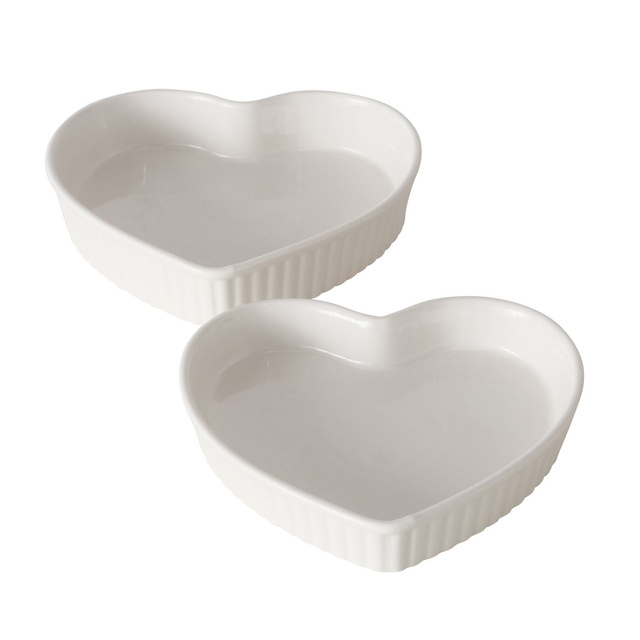 Set 2 forme de copt ceramice in forma de inima, alb