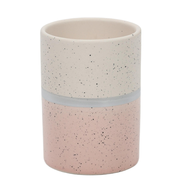 Pahar pentru periute de dinti din ceramică, alb/roz, 7 x 10 cm