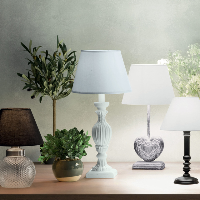 Lampa de masa PATINE BLANC cu abajur, 55 cm, alb