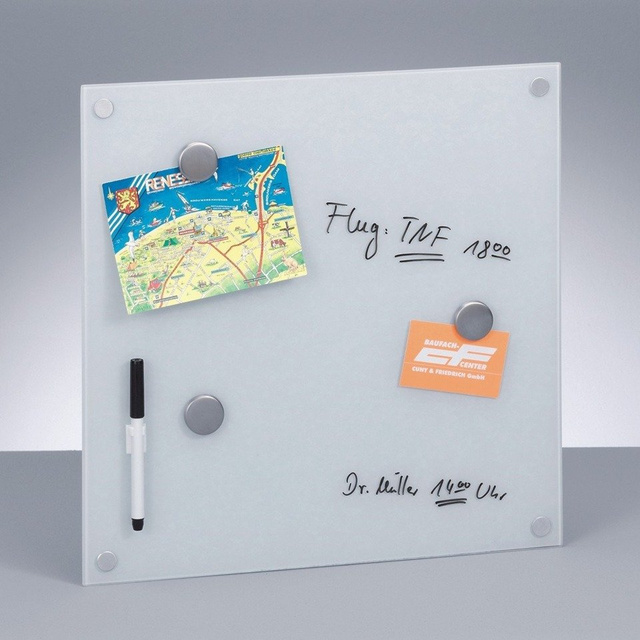 Tablă magnetică din sticlă MEMO + 3 magneți, 40x40 cm, ZELLER, gri închis