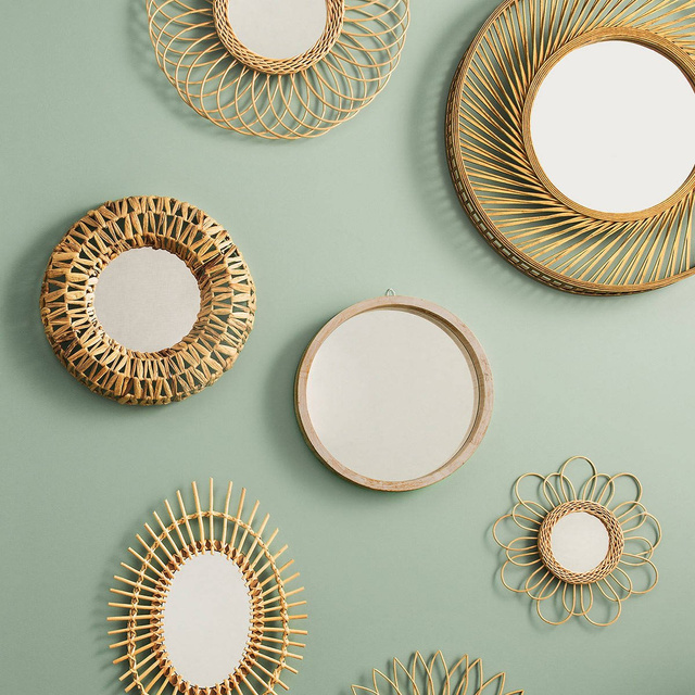 Oglindă decorativă într-o ramă de răchită, Ø 38 cm