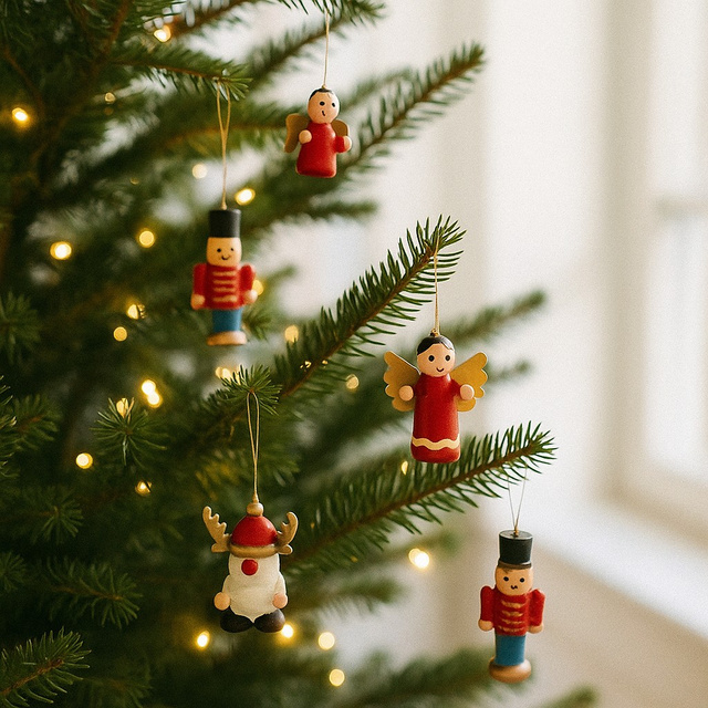 Set de jucării din lemn pentru brad, 12 buc.
