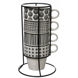 Set 4 cesti de portelan pe suport