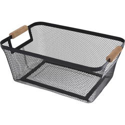 Coș metalic cu mânere din lemn, 35,5 x 23 x 16 cm