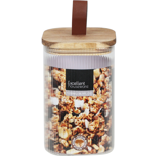 Borcan din sticla cu capac din lemn, inchidere ermetica