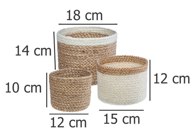 Coșuri de depozitare din iută, rotunde, 3 buc