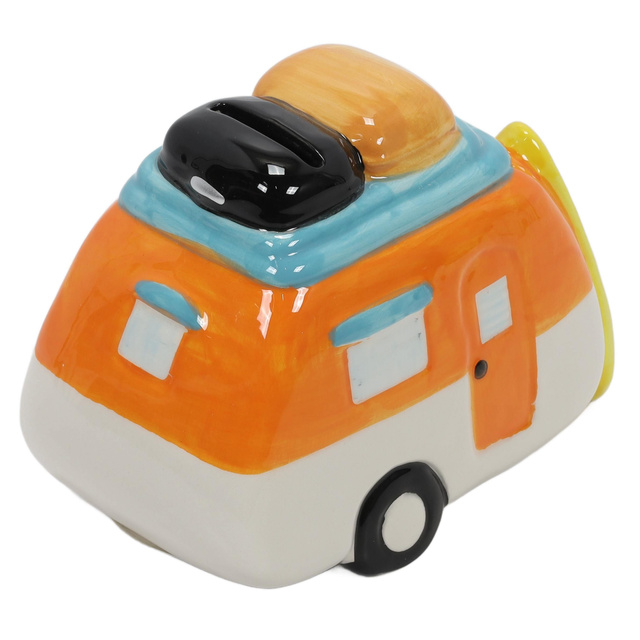 O pușculiță din ceramică colorată cu motiv de călătorie