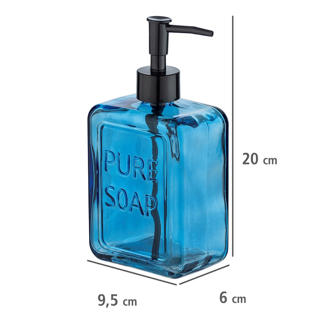 Distribuitor de sapun lichid PURE, sticla albastra, 550 ml, Wenko