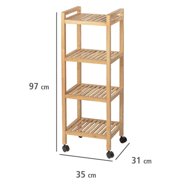 Raft pentru baie pe roti NORVEGIA cu patru rafturi, lemn de nuc, 31x35x97 cm, Wenko