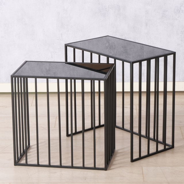 Set 2 masute de cafea metalice Joris, blat oglinda